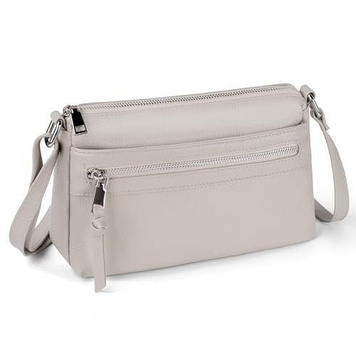 befen Damska torba na ramię z prawdziwej skóry, mała, skórzana torebka na telefon komórkowy, nowoczesna, mała torebka damska z przegródkami na karty RFID, beżowy szary