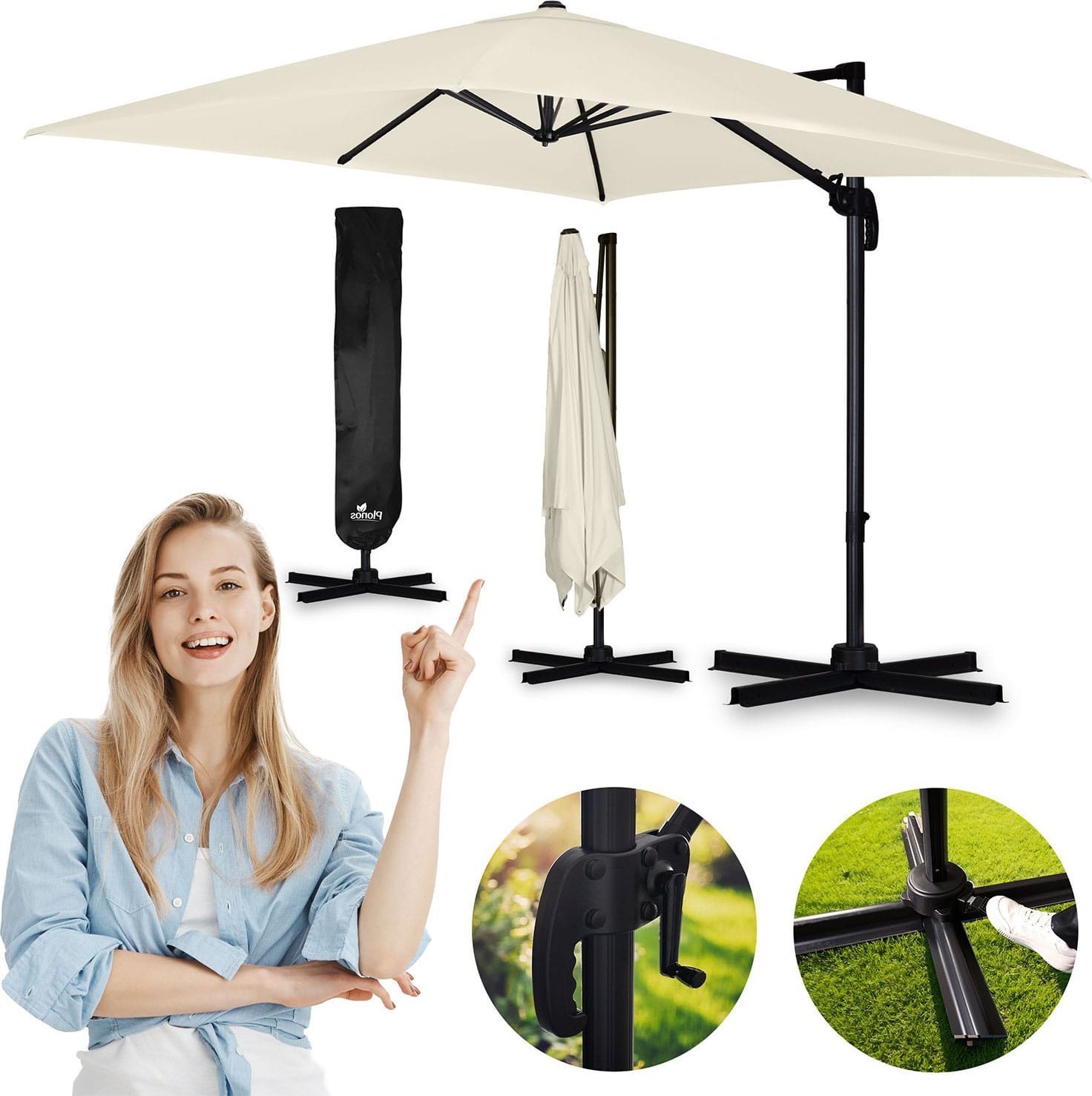 Parasol ogrodowy składany 8 segmentowy 420 cm z pokrowcem Plonos PL-883
