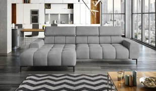Narożnik tapicerowany w kształcie litery L lewy Narożnik z funkcją spania Sofa z funkcją spania Mała 3-osobowa Regulowane zagłówki i siedzisko Tkanina: SALVADOR 177x270x99 cm Szary - Narożniki - miniaturka - grafika 1