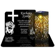 Lampiony i znicze - ZNICZ SOLARNY LED WIECZNY PODSTAWKA NA CMENTARZ GRÓB lampka Krzyż 3D DLA SYNA - miniaturka - grafika 1
