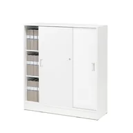 Szafy biurowe - Szafa z drzwiami przesuwnymi FLEXUS, 1325x1200x415 mm, biały - miniaturka - grafika 1