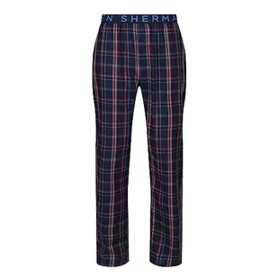 Ben Sherman Męskie spodnie wypoczynkowe w granatową kratkę, lekkie, z elastycznym markowym paskiem i kieszeniami bocznymi - 100% bawełna, NIEBIESKI, S - Spodenki męskie - miniaturka - grafika 1
