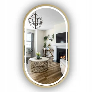 LUSTRO PODŚWIETLANE LED OWALNE 120X55 CM W ZŁOTEJ RAMIE LOFT - Lustra - miniaturka - grafika 1