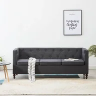 Sofy i kanapy - vidaXL Sofa 3-osobowa w stylu Chesterfield, materiałowa, ciemnoszara vidaXL - miniaturka - grafika 1