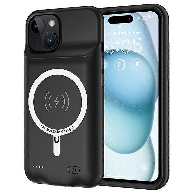 Etui na baterie kompatybilne z iPhone 15, przedłużoną ładowarką 7000 mAh Etui na telefon kompatybilne z Magsafe Czarny