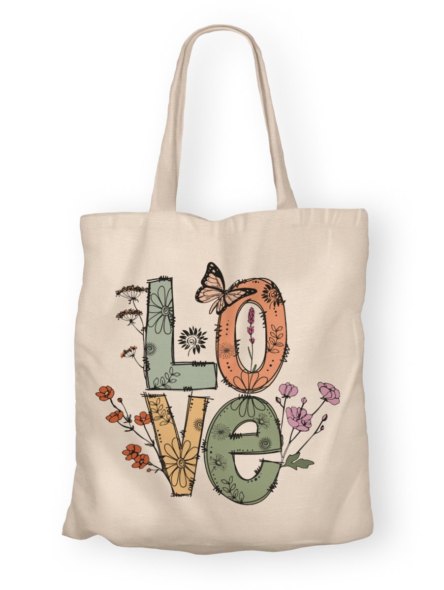 Torba bawełniana z nadrukiem LOVE i polnych kwiatów