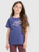 Koszulki dla dziewczynek - 4F T-shirt regular z nadrukiem dziewczęcy - granatowy 158 (12-13 lat) - miniaturka - grafika 1