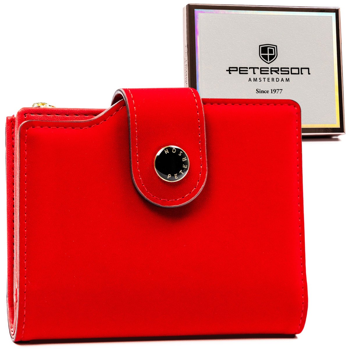 Portfel damski średnich rozmiarów ze skóry ekologicznej z ochroną kart RFID Peterson, czerwony