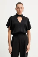 Koszule damskie - Karl Lagerfeld koszula damska kolor czarny relaxed z kołnierzykiem klasycznym A4W11040 - miniaturka - grafika 1