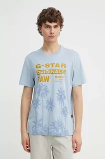 Koszulki męskie - G-Star Raw t-shirt bawełniany męski kolor niebieski z nadrukiem D24681-336 - grafika 1