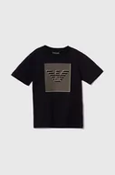 Koszulki dla chłopców - Emporio Armani t-shirt bawełniany dziecięcy kolor granatowy z nadrukiem - miniaturka - grafika 1