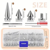 Rękodzieło - TEMU 180-częściowy zestaw metalowych stożkowych kolców z nakrętkami - różne rozmiary, nity rzemieślnicze do majsterkowania, odzieży punkowej i - miniaturka - grafika 1