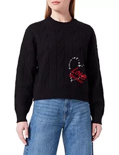 Love Moschino Damski sweter oversize Fit z długim rękawem okrągły dekolt z sercem i logo, emblemat, czarny, 38 - Swetry damskie - miniaturka - grafika 1