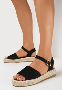 Czarne Espadryle Zapinane Wokół Kostki z Jutową Podeszwą Anerif - Espadryle damskie - miniaturka - grafika 1