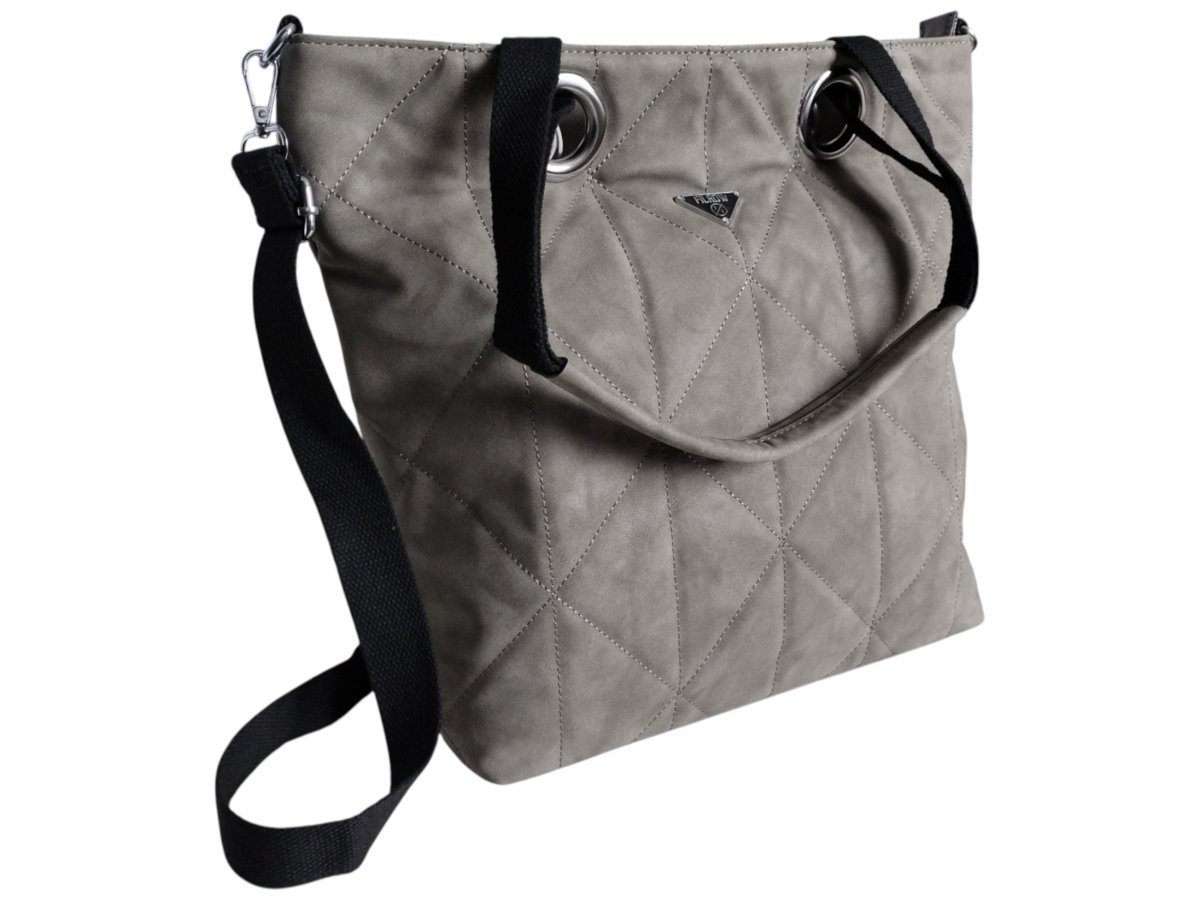 Szara Torebka Shopper Pikowana Damska Na Ramię Duża Pojemna A4