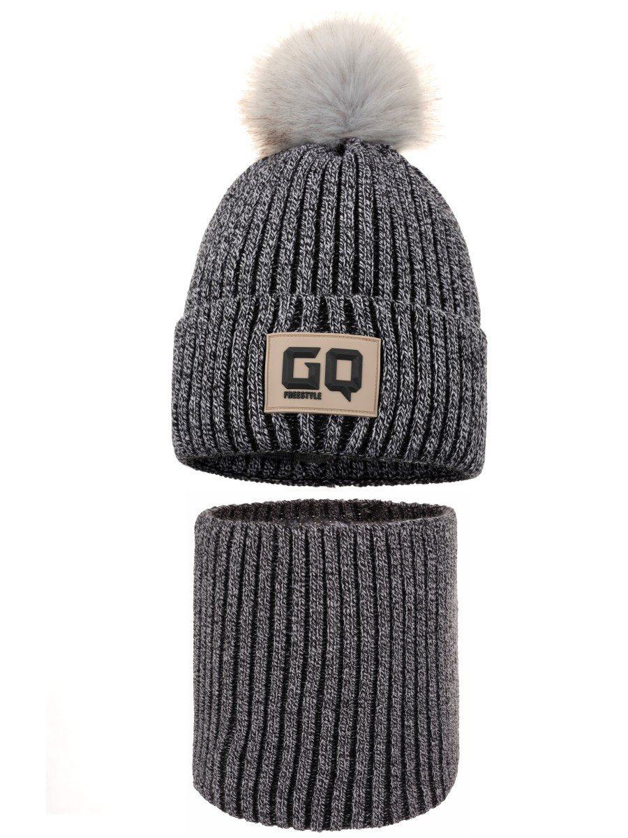 Chłopięcy komplet zimowy czapka i komin czarny Ambra Biz r.48/50