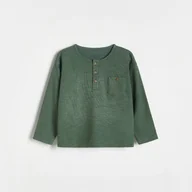 Bluzki dla niemowląt - Reserved - Strukturalny longsleeve henley - zielony - miniaturka - grafika 1