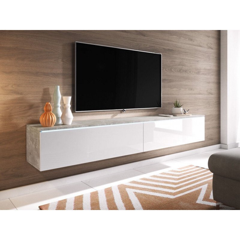 Szafka pod telewizor 180 cm WILLA D – beton/biały połysk