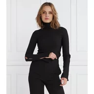 Swetry damskie - CALVIN KLEIN JEANS Golf TAB SPLIT RIB MOCK NECK | Regular Fit - miniaturka - grafika 1