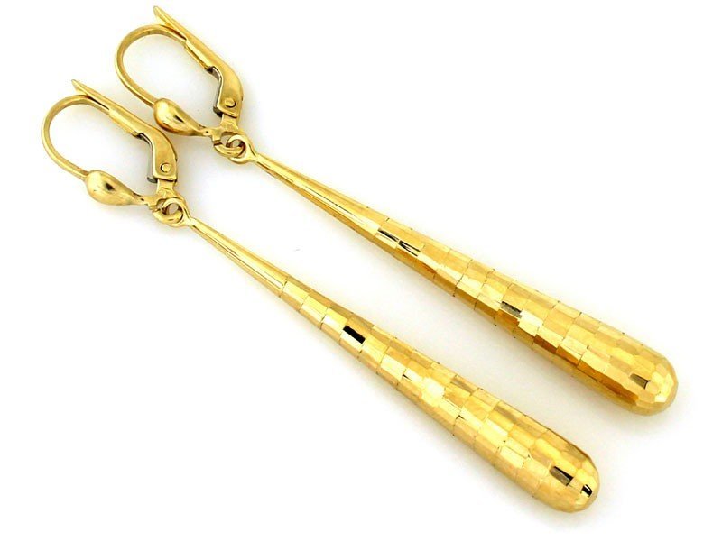 Długie diamentowane złote 375 kolczyki sople 2.51g