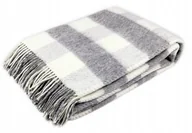 Koce - KOC WEŁNIANY 160X200 KRATA SZARA FRĘDZLE - miniaturka - grafika 1