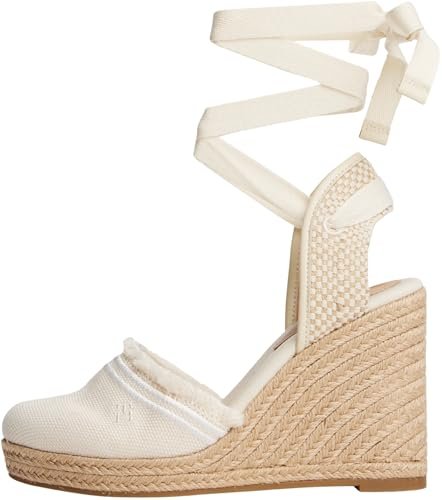 Tommy Hilfiger Damskie frędzle płótno wysokie koturn Fw0fw08878 espadryle, Beżowy muślin, 41 EU