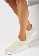 Moda i Uroda OUTLET - Beżowe Wsuwane Buty Sportowe z Elastyczną Cholewką Rosillte - miniaturka - grafika 1