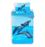 Pościel - Pościel z mikrofibry 140x200 Delfiny niebieska poszewka 70x90 - miniaturka - grafika 1