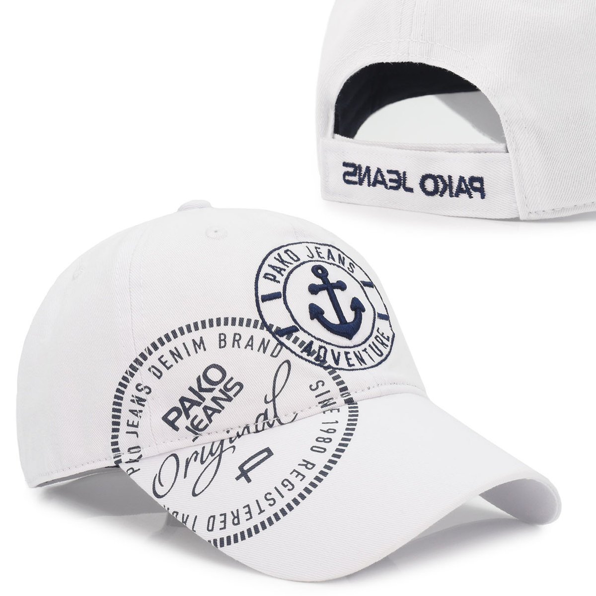 CZAPKA z Daszkiem z KOTWICĄ Solidna Bejsbolówka BIAŁA Pako Jeans