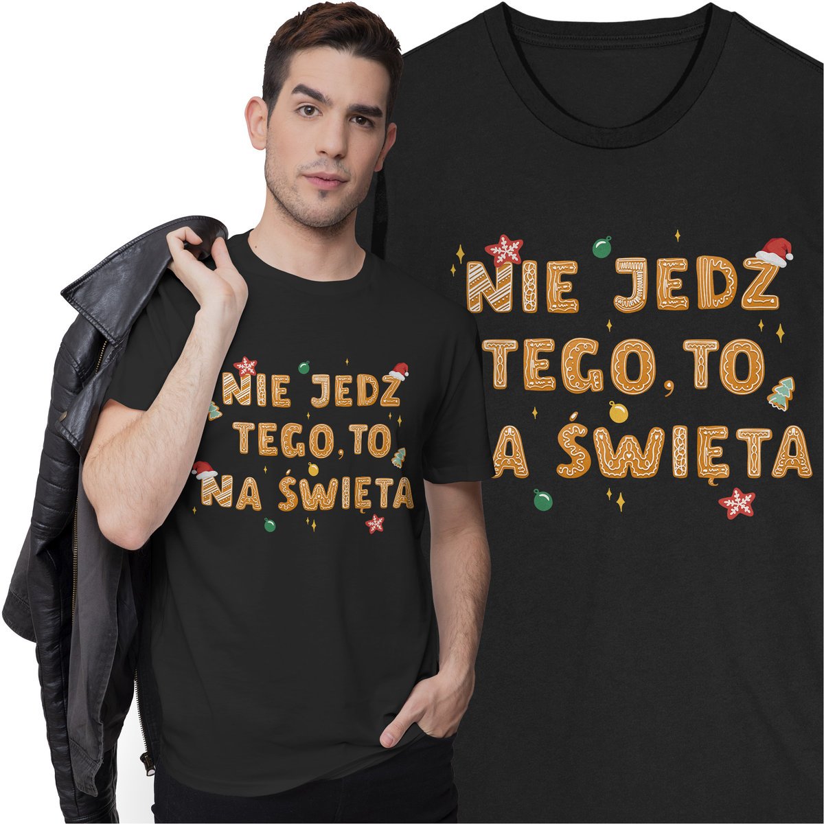 Świąteczna Koszulka Prezent na Święta Śmieszny Napis T-shirt z Nadrukiem