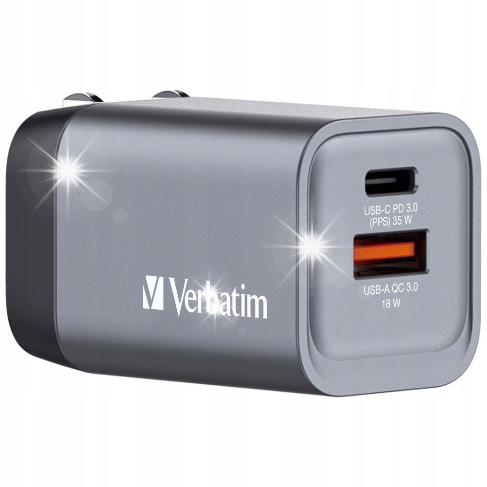 SZYBKA PODWÓJNA ładowarka sieciowa VERBATIM GaN USB +USB-C QC3.0 35W 3.6A