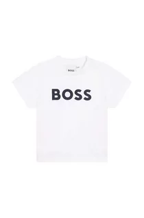 Koszulki dla chłopców - BOSS t-shirt bawełniany dziecięcy kolor biały z nadrukiem - Boss - grafika 1