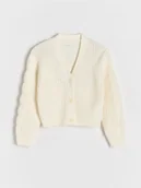 Swetry dla dziewczynek - Reserved - Jednokolorowy kardigan - złamana biel - miniaturka - grafika 1