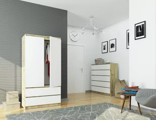 Szafa S 90 cm 2 drzwi 2 szuflady - dąb artisan-biała - Szafy - miniaturka - grafika 4