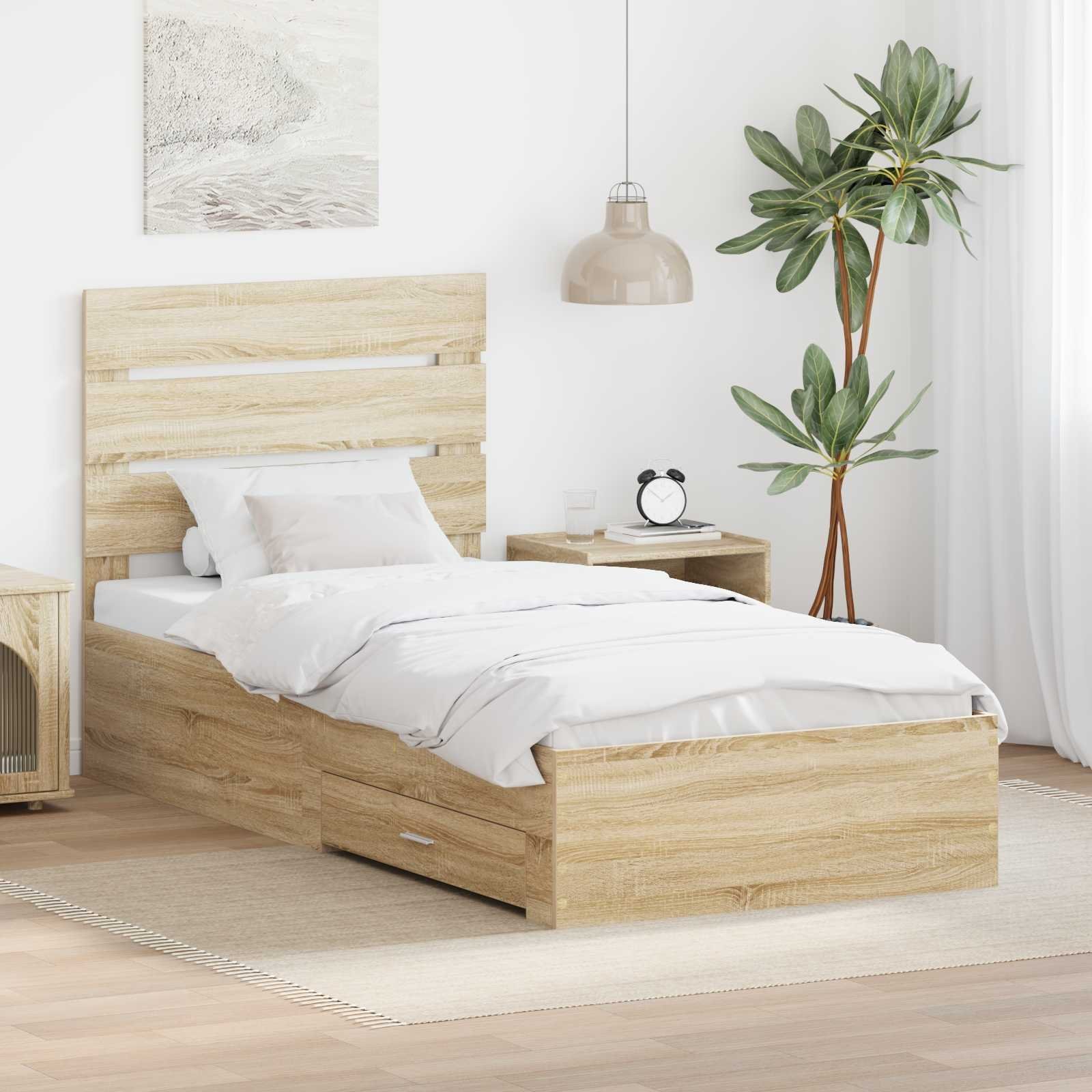 vidaXL vidaXL Ramka łóżka z szufladą Sonoma dąb i srebro 75 x 190 cm