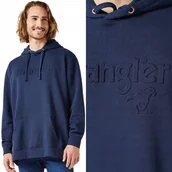 Bluzy męskie - Wrangler Logo Hoodie Navy Luźna Granatowa Bluza Z Kapturem Kangurka Logo Xl - miniaturka - grafika 1