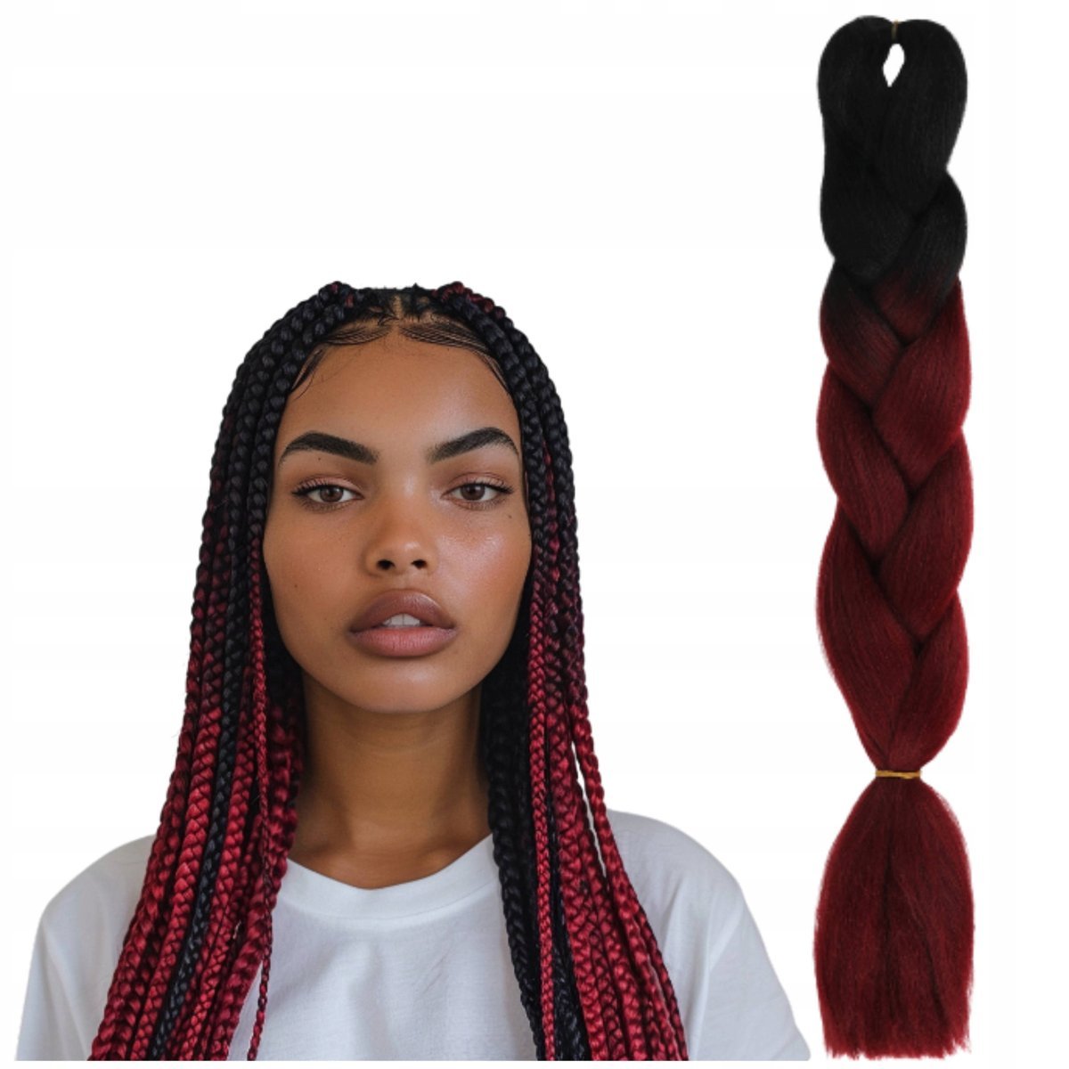WŁOSY Kolorowe Syntetyczne Warkoczyki Warkocz Czerwone Czarne Ombre 100G