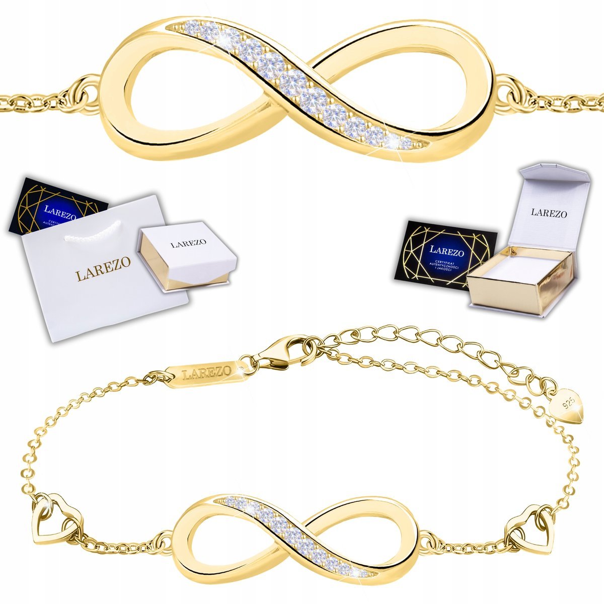 Złota Bransoletka z Nieskończonością Cyrkoniami Nieskończoność SREBRO 925