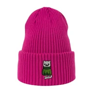 Czapki damskie - Haftowana czapka beanie - ZIMOWY BIAŁY KOTEK - magenta - miniaturka - grafika 1