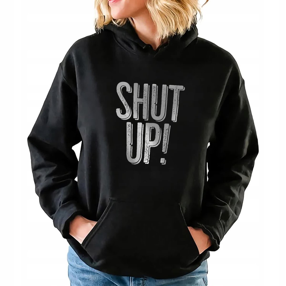 CZARNA BLUZA DAMSKA Z Kapturem SHUT UP! ZABAWNE WZORY Rozmiar M