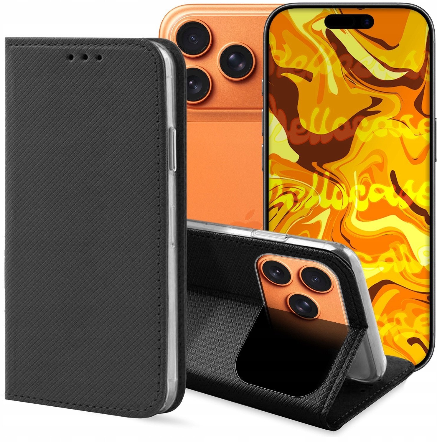 ETUI Z KLAPKĄ DO APPLE IPHONE 17 PRO CZARNE ZAMYKANE MAGNETYCZNE KABURA