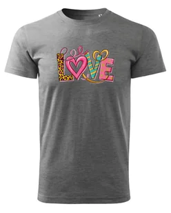 Koszulka na Walentynki Kolorowa Miłość Ciemnoszary XXL - Koszulki i topy damskie - miniaturka - grafika 1