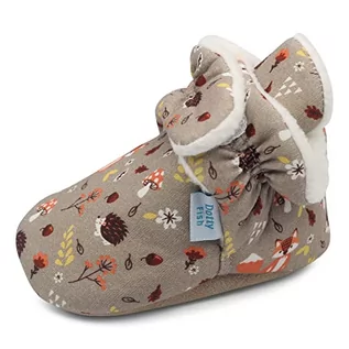 Kapcie damskie - Dotty Fish Botki dla niemowląt. Wygodne buty ciepłe polar kapcie dziecko. Buty zimowe pokryte bawełną. Podeszwa z miękkiej skóry Antypoślizgowa. 0-18 Miesięcy., Brązowy Las Zwierzęta, 0-6 mesi - grafika 1