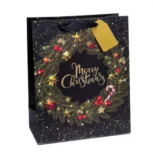 TOREBKA PREZENTOWA WIENIEC MERRY CHRISTMAS CZARNA 42x32cm - Opakowania i torebki na prezenty - miniaturka - grafika 1