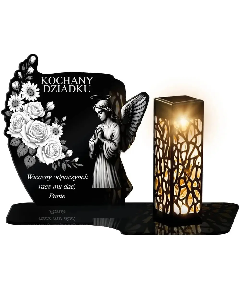 Znicz Solarny LED Statuetka z Aniołem Na Wszystkich Świętych Premium