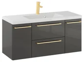 Szafki łazienkowe - Szafka Wisząca Z Umywalką RON 100 cm D - Titan Wysoki Połysk - Uchwyty Złote Szczotkowane - miniaturka - grafika 1