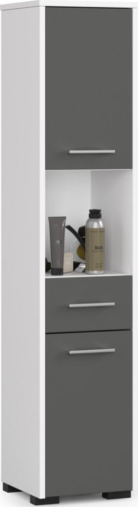 Fabryka Mebli Akord Słupek regał łazienkowy FIN 2D 1SZ 1W - biały-grafit szary