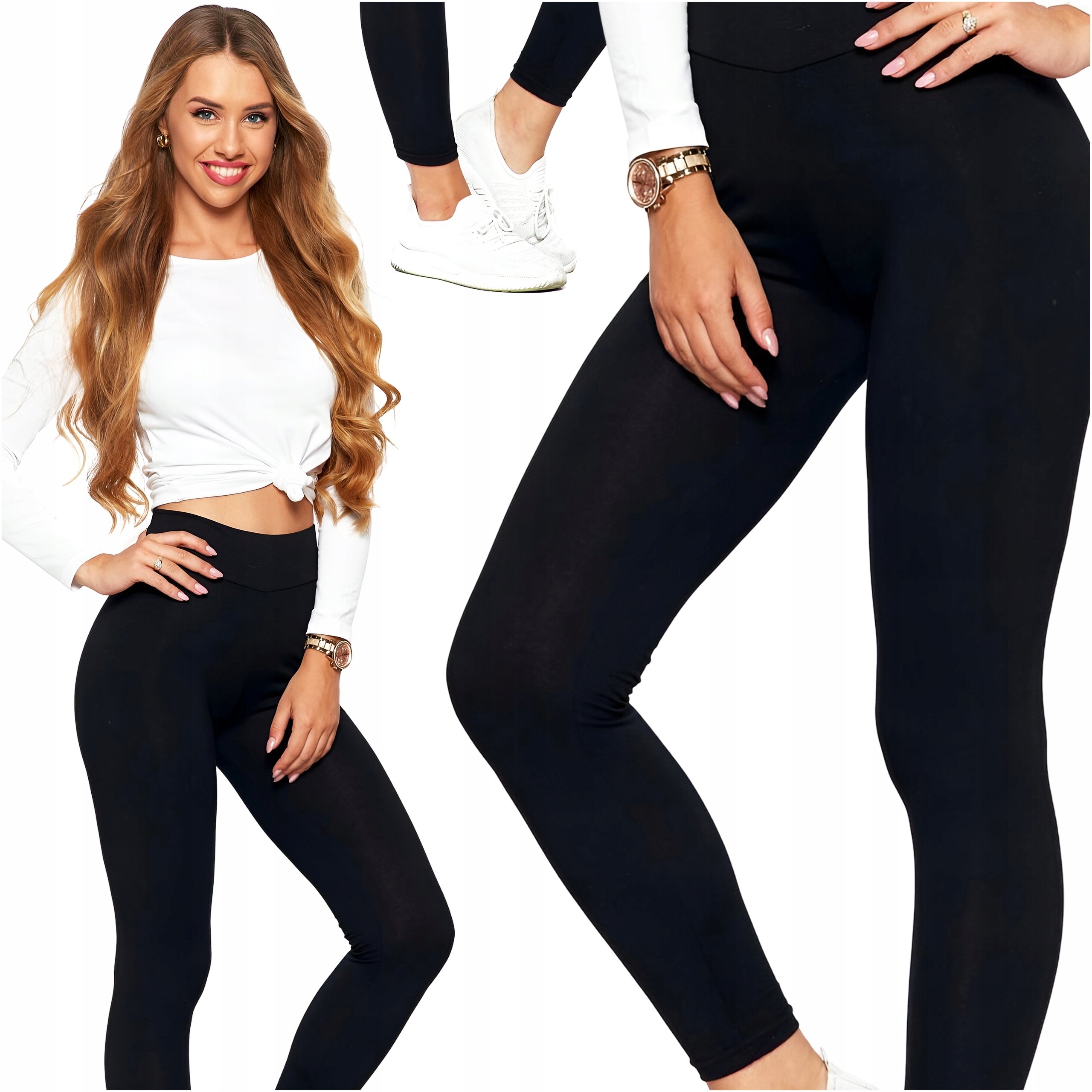 Legginsy Damskie z Wysokim Stanem Długie Klasyczne Moraj Czarne Rozmiar 3XL