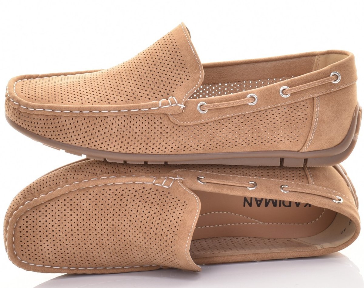PRZEWIEWNE MĘSKIE MOKASYNY WSUWANE SKÓRZANE BUTY CASUAL BRĄZOWE