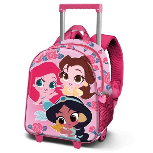 Disney Princess Flowers-mały plecak 3D z kółkami, różowy, 26 x 34 cm, pojemność 7 l, Różowa księżniczka, Jeden rozmiar, Mały plecak 3D z kółkami